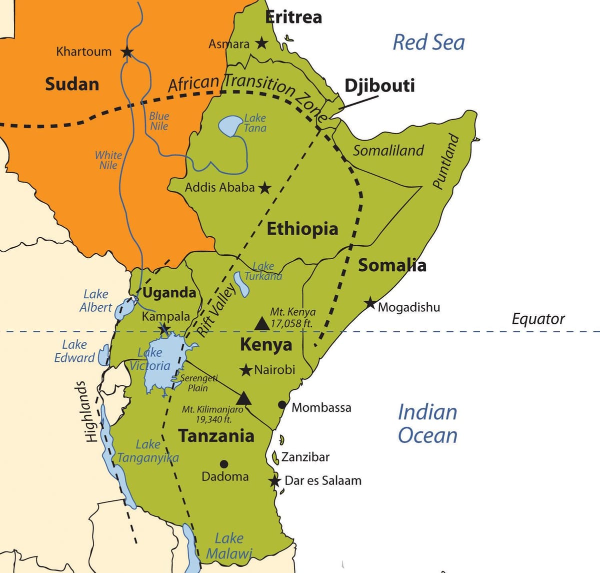 Karte der äthiopischen Hochebene Afrika