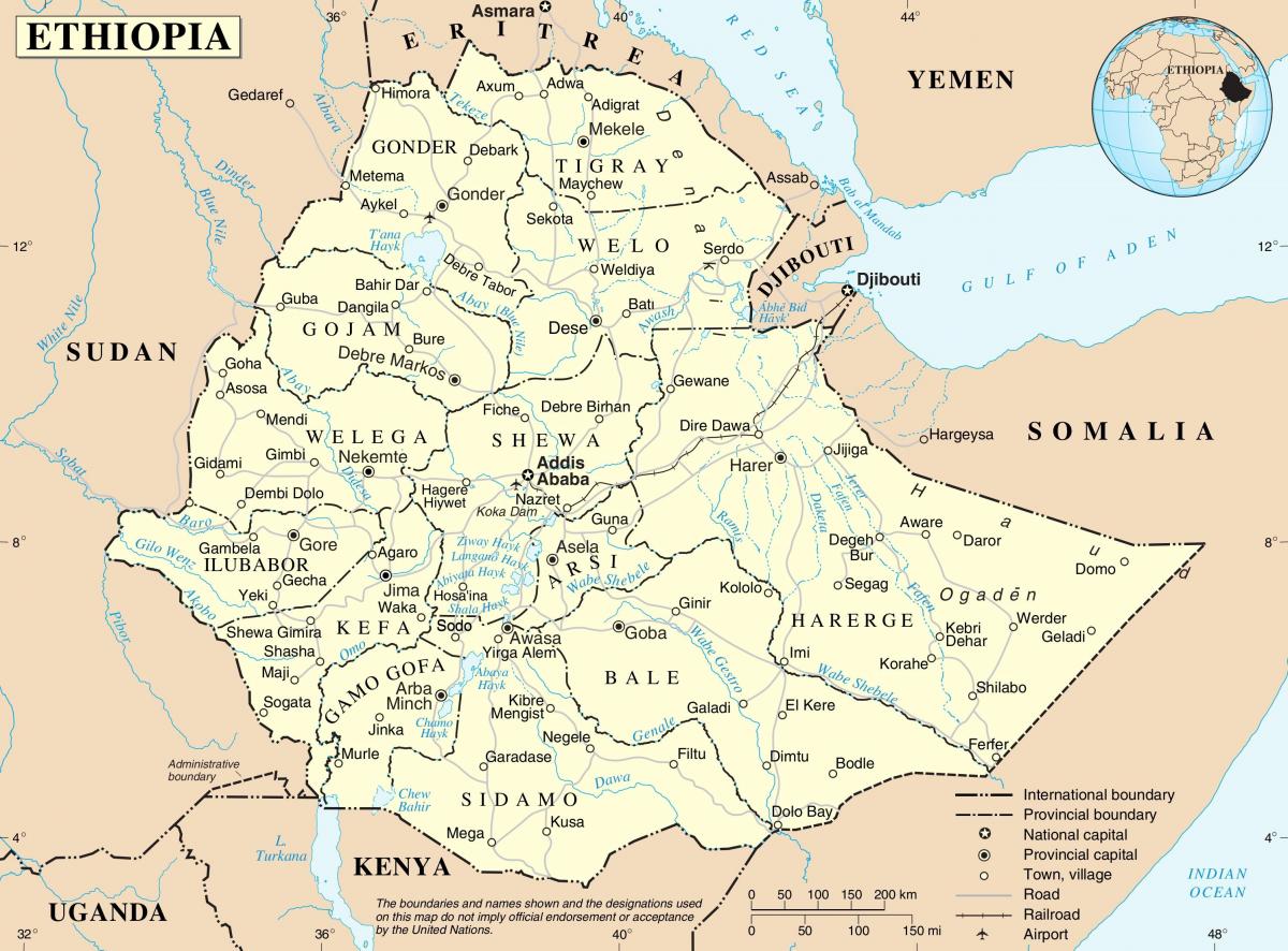 politische Karte von äthiopien