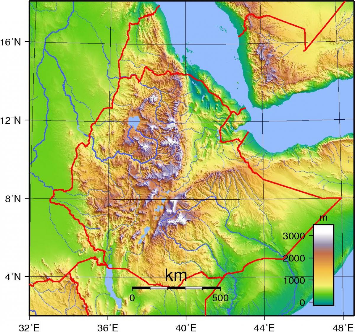 Äthiopien topographische Karte