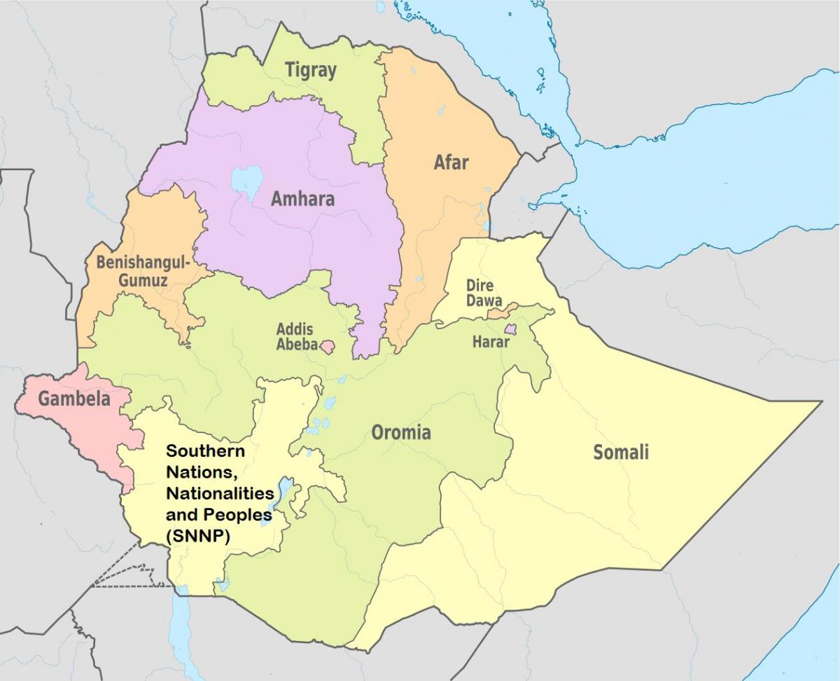 Äthiopien regionalen Staaten-map