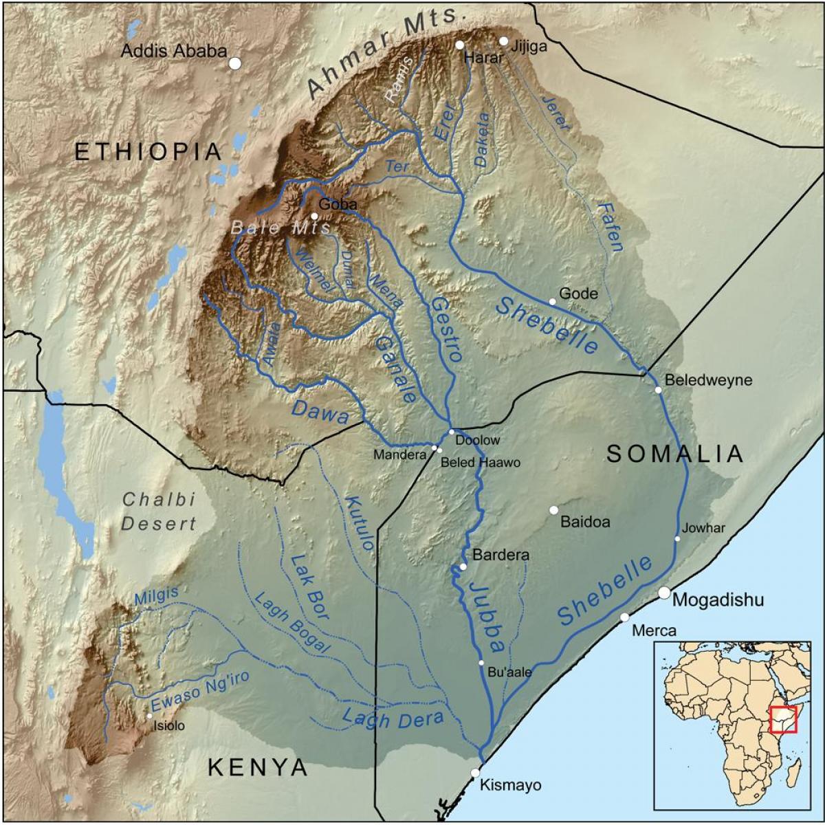 Karte von äthiopischen Flüsse