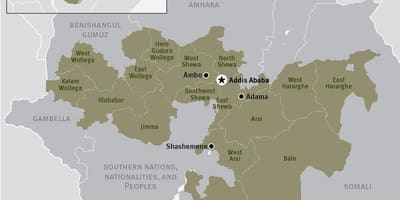 Karte der Bundesstaat oromia in äthiopien